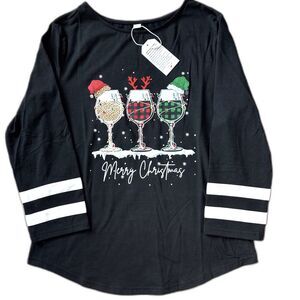 Emery Rose Christmas Wine Glass Design Women Large Long Sleeve Shirt
